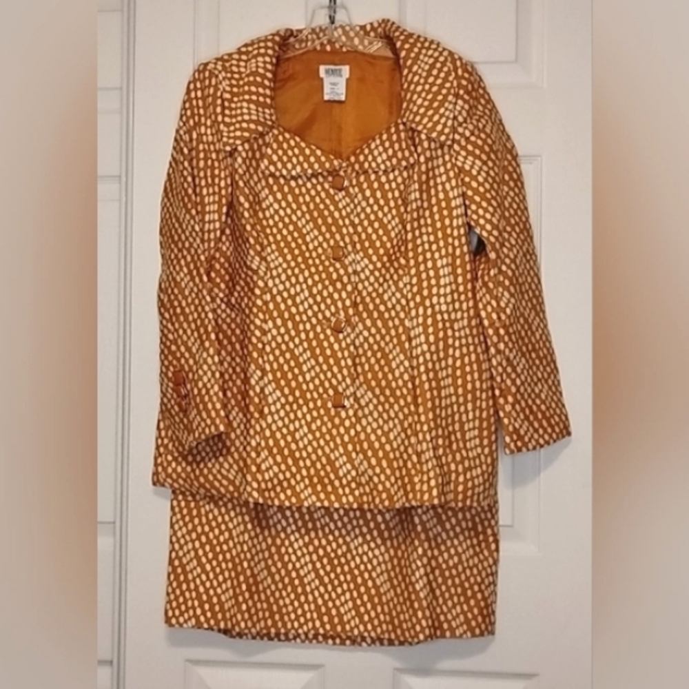 Monroe & Main 2 PC Skirt Suit Orange White Polka Dots Mother's Day Church Sz 10